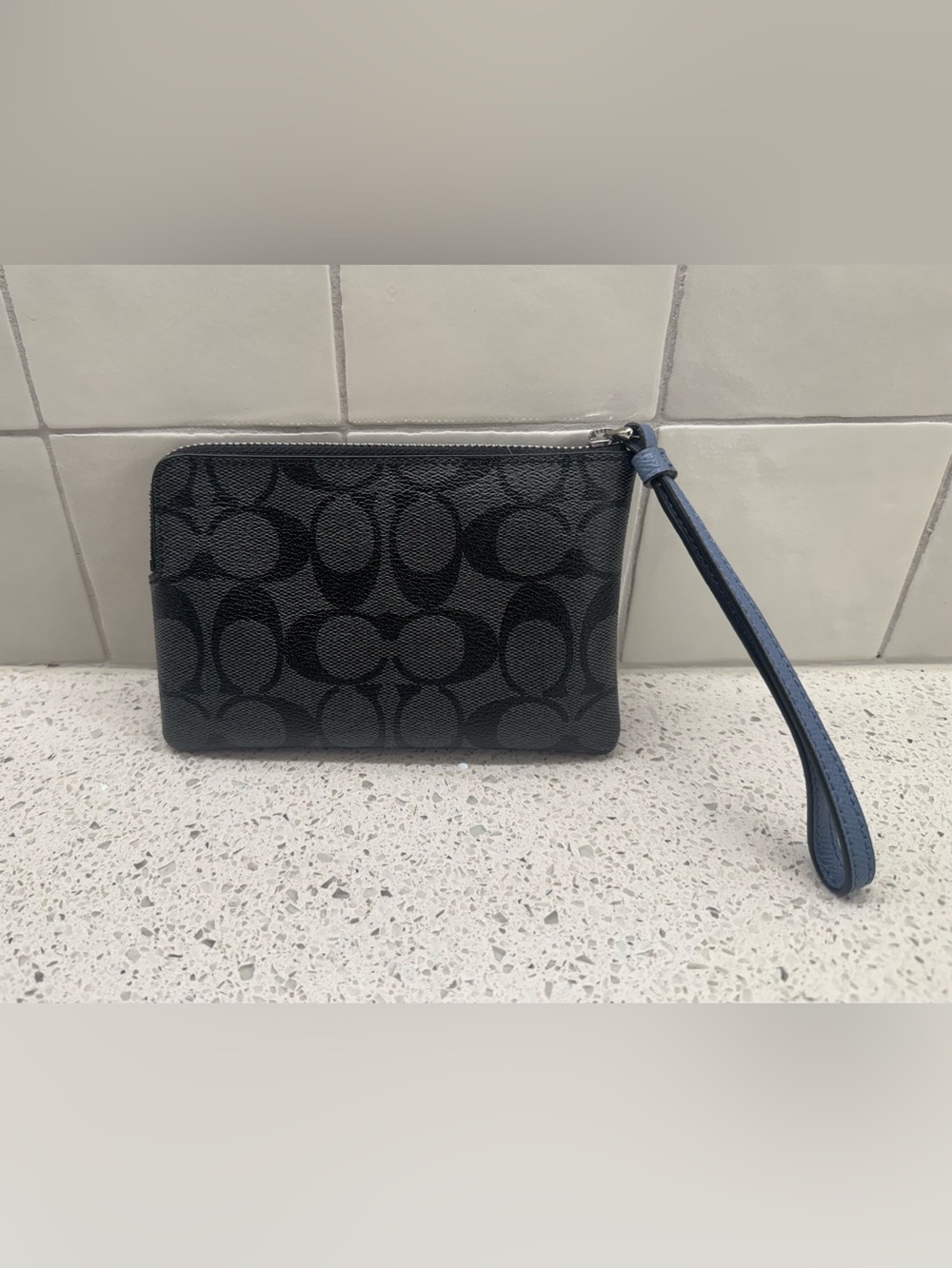 Coach Black and Metallic Navy Wristlet with Front Pocket - Picture 2 of 2